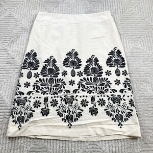 Ann Taylor LOFT Skirt Womens 6 Embroidered Linen A-Line Boho Coastal Work Floral